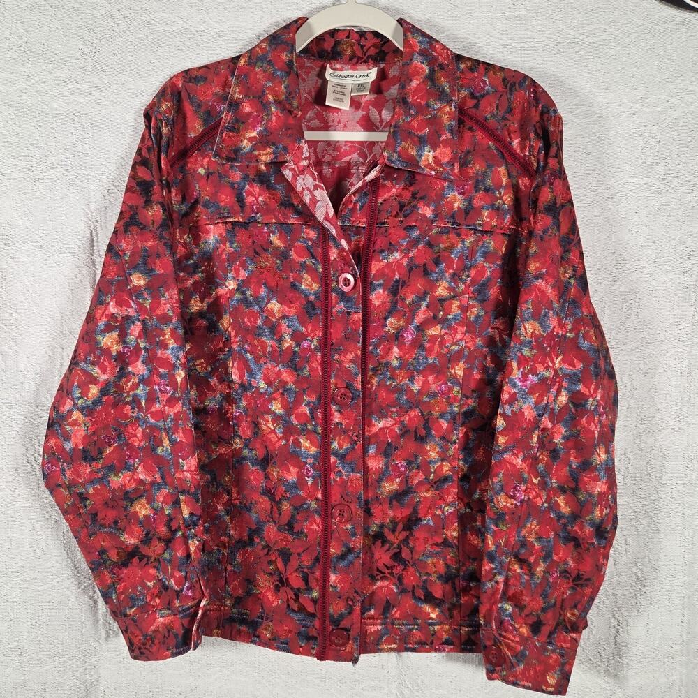 Coldwater Creek Women’s Floral Jacket Red Tapestry Blazer Button Front Petite XL